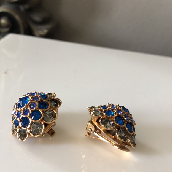 Versace Blue Crystal Embellished Clip-on Earrings - Picture 11 of 13